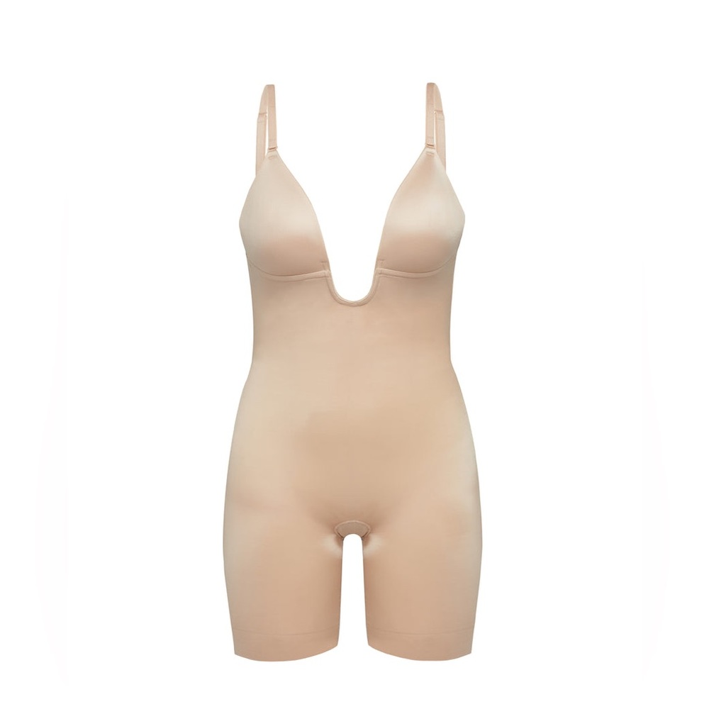 Suit Your Fancy Plunge Low-Back Mid-Thigh Bodysuit